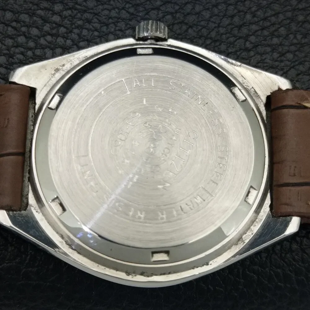 Vintage 1973 Citizen Manual Wound Mens Silver Watch & Gold accents